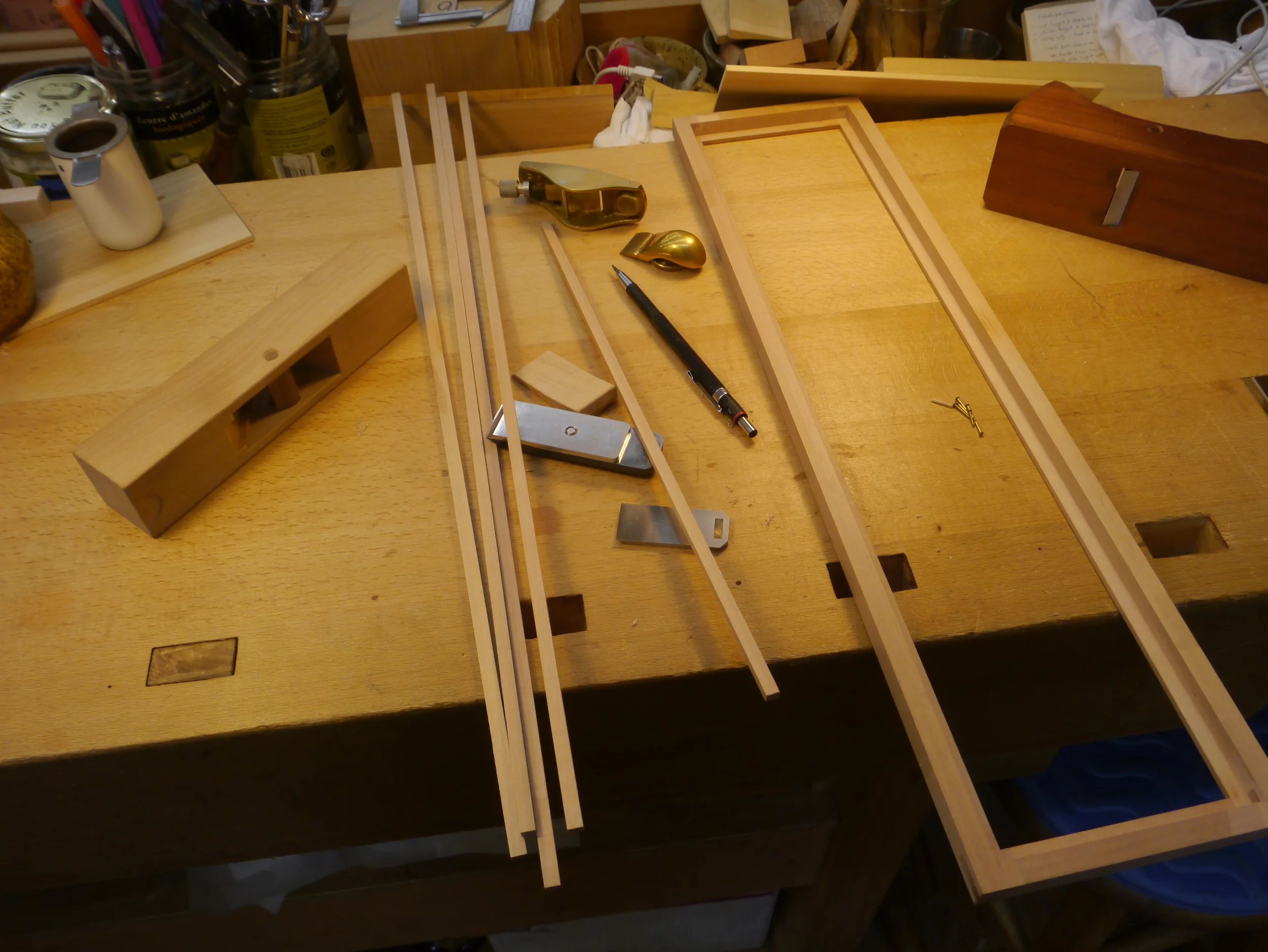  Rabbet run, frame assembled, ready for strips and pins 