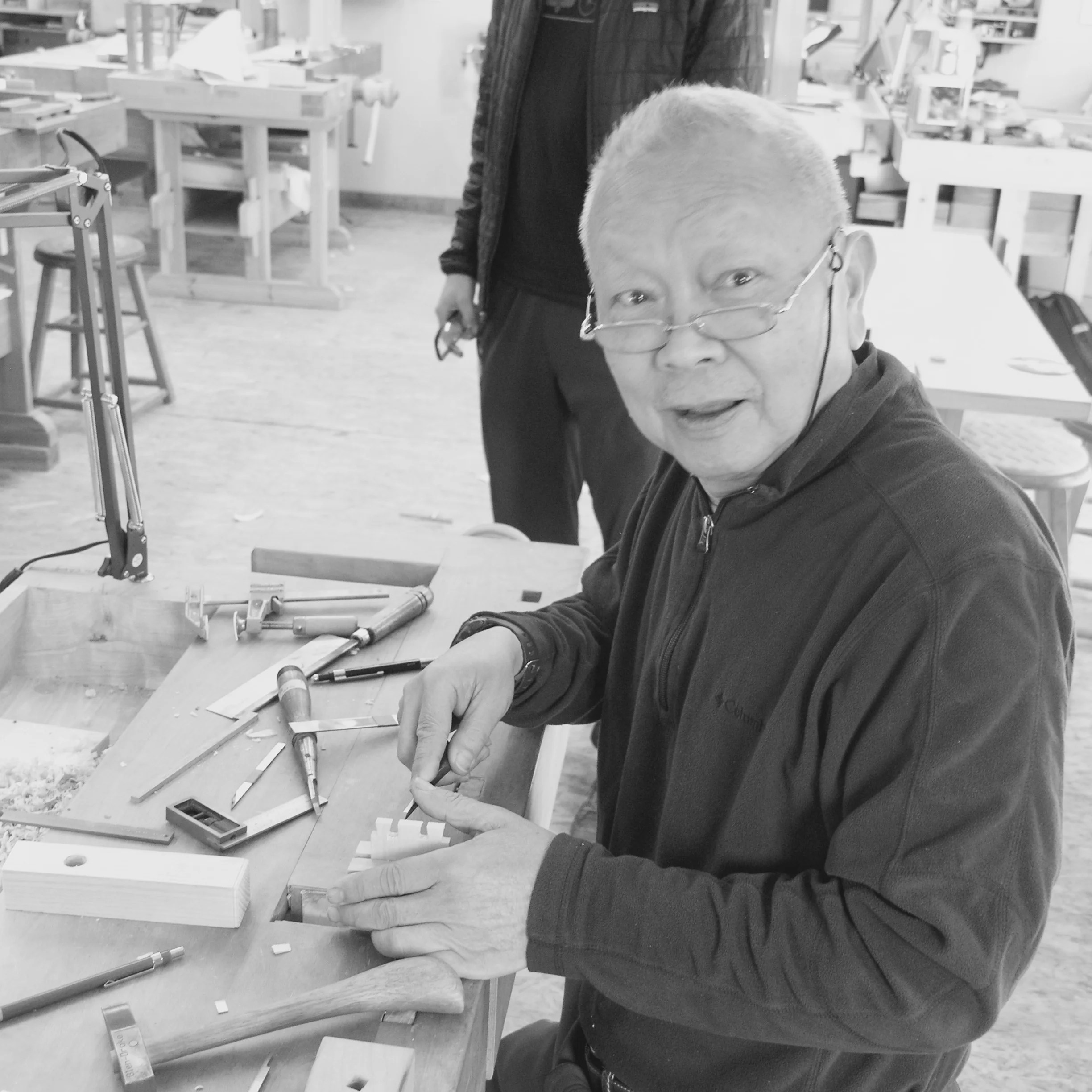  Fu cutting the joinery for his drawer 